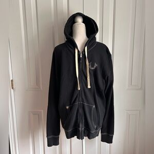 TRUE RELIGION MEN Full-Zip Hoodie Sweatshirt, Black, Size Large